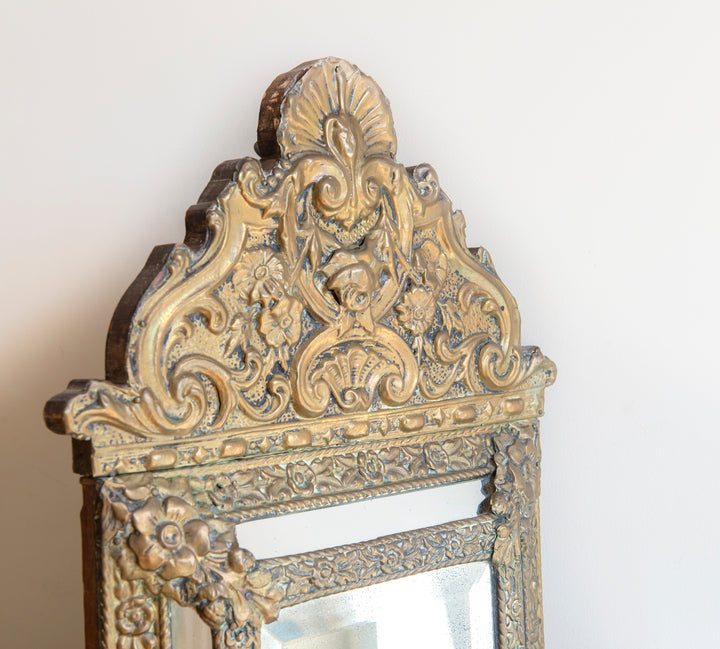 Copper Cushion Mirror With Beveled Glass, 1920s