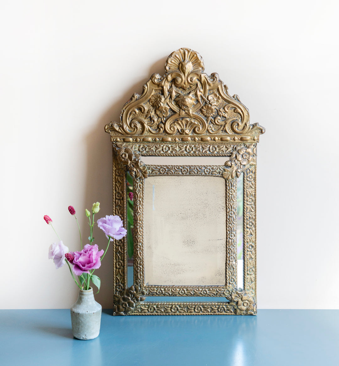 Copper Cushion Mirror With Beveled Glass, 1920s