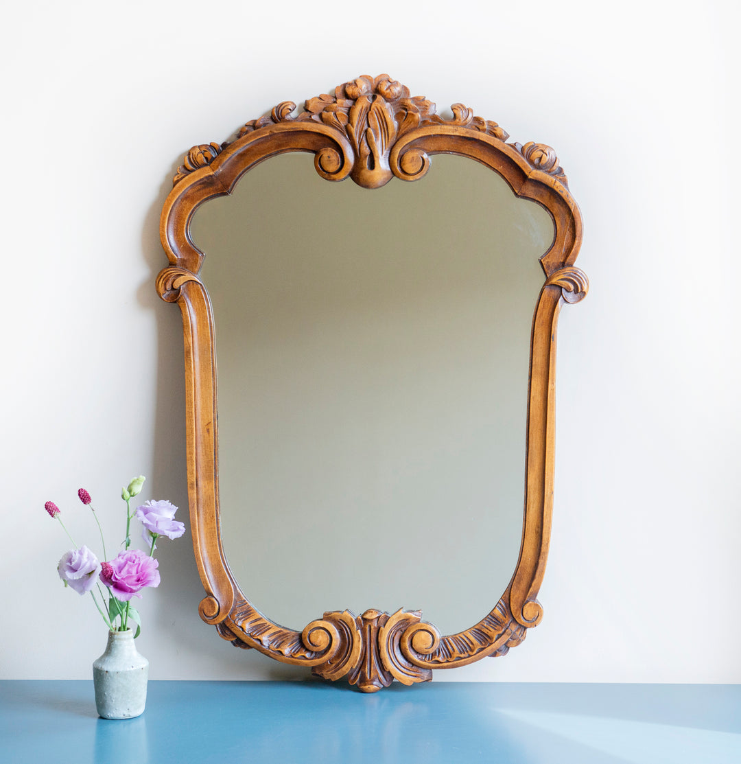 Large Hand Carved Mahogany Mirror, Ornate Frame