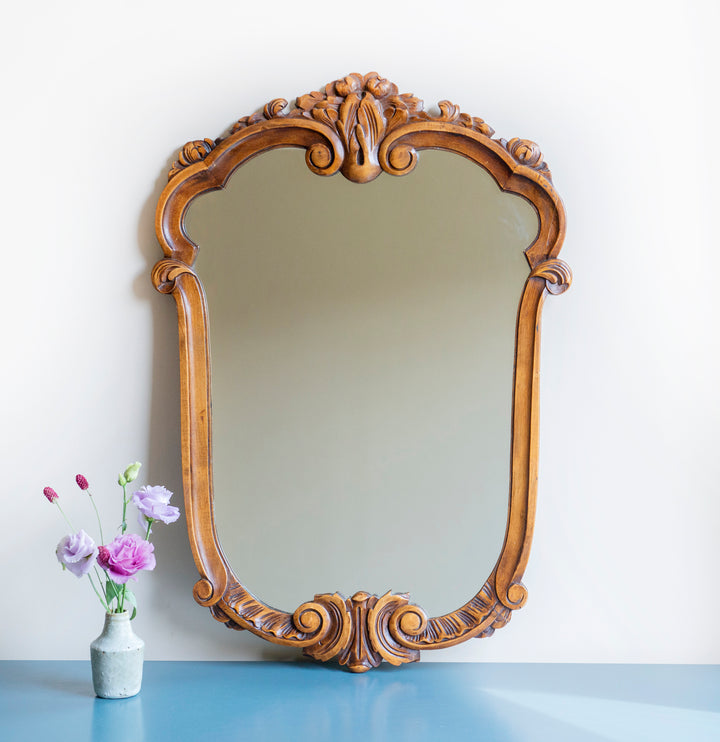 Large Hand Carved Mahogany Mirror, Ornate Frame