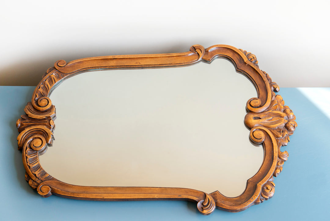 Large Hand Carved Mahogany Mirror, Ornate Frame