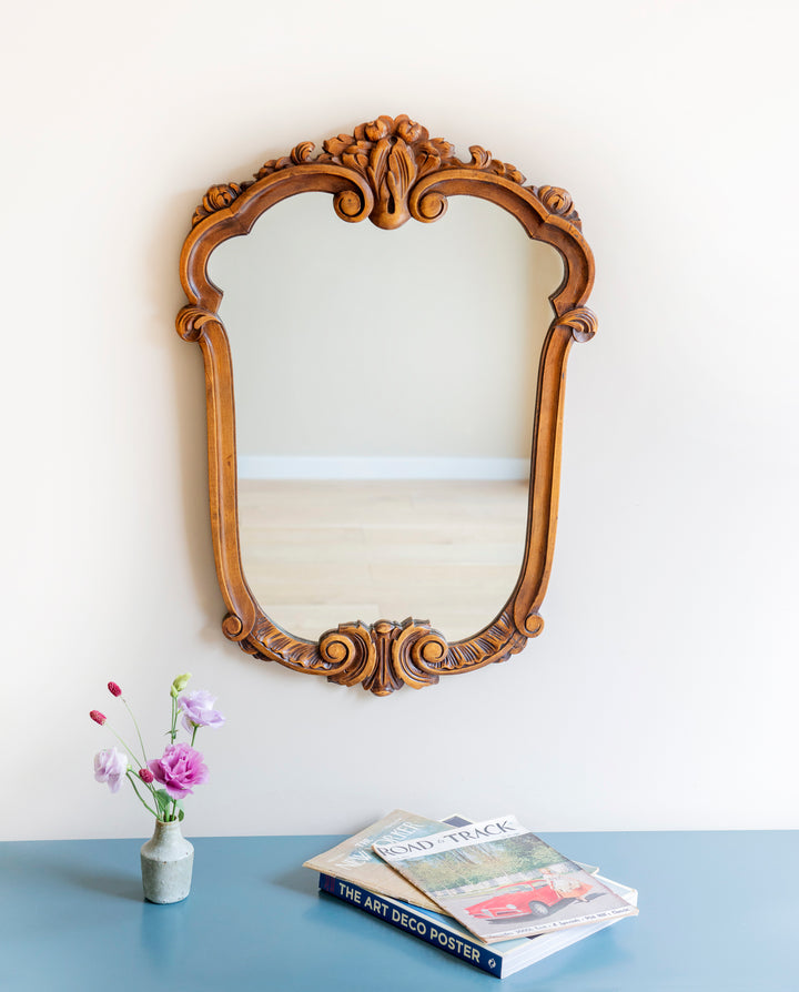 Large Hand Carved Mahogany Mirror, Ornate Frame