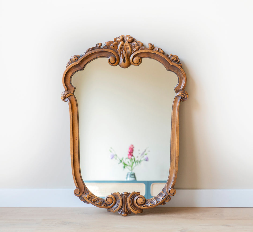 Large Hand Carved Mahogany Mirror, Ornate Frame