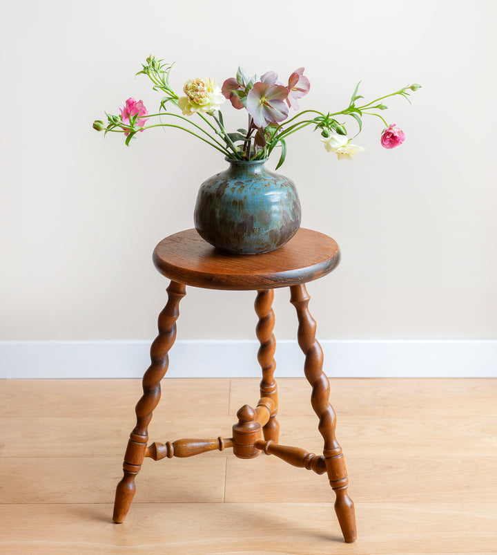 Antique Oak Tripod Stool, Barley Twist