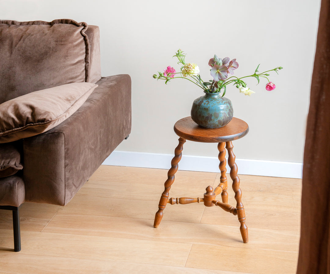 Antique Oak Tripod Stool, Barley Twist