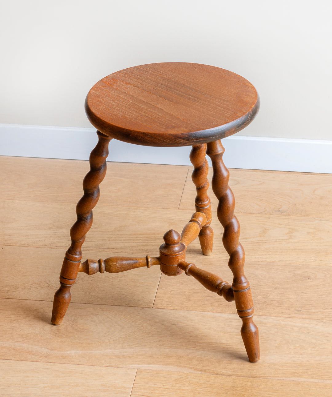 Antique Oak Tripod Stool, Barley Twist