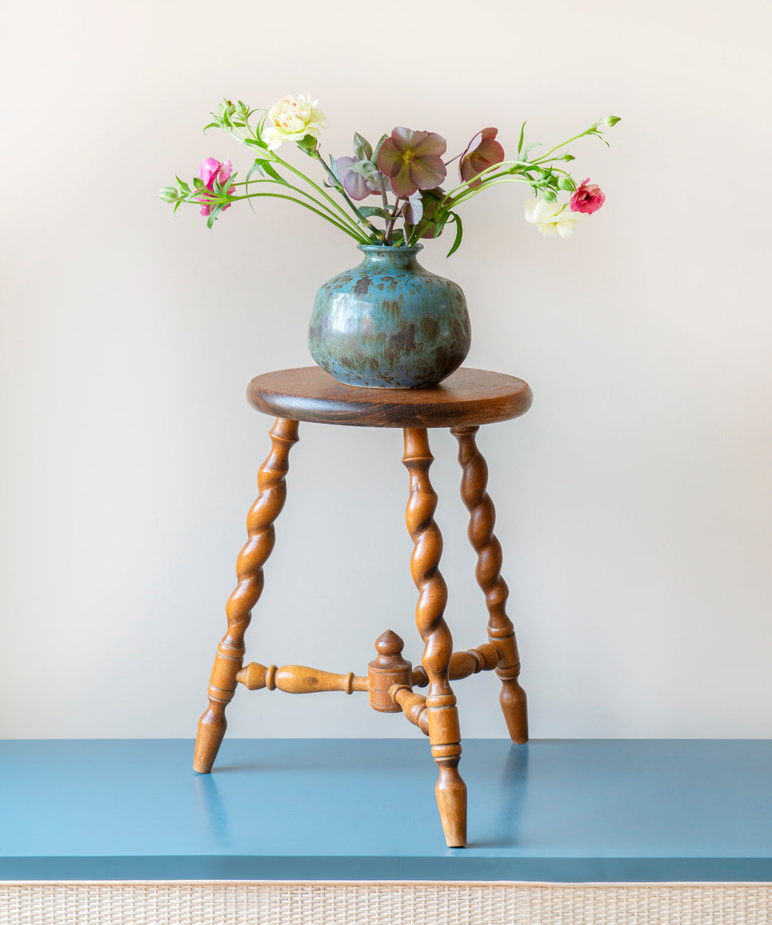 Antique Oak Tripod Stool, Barley Twist