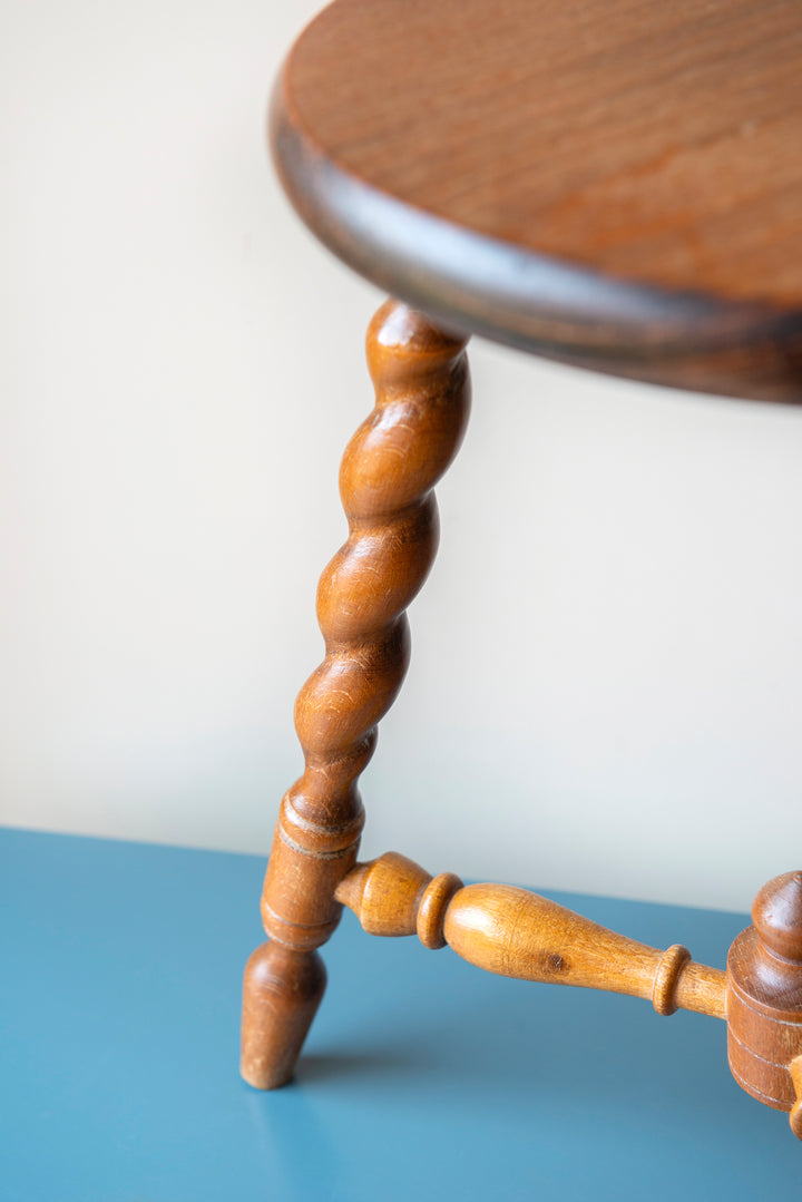 Antique Oak Tripod Stool, Barley Twist