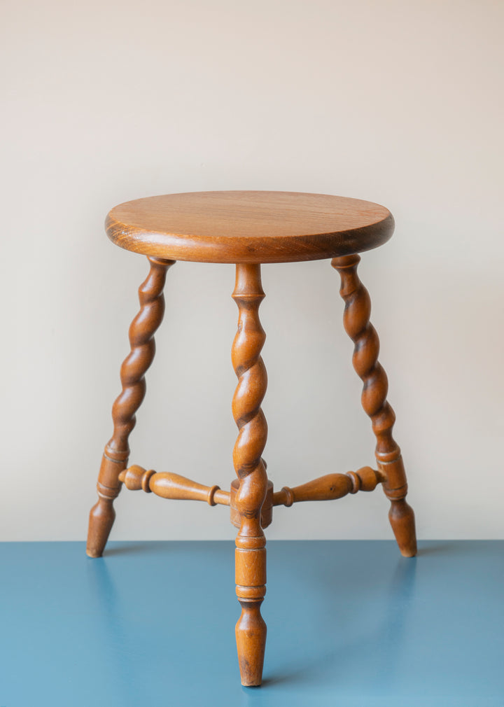 Antique Oak Tripod Stool, Barley Twist