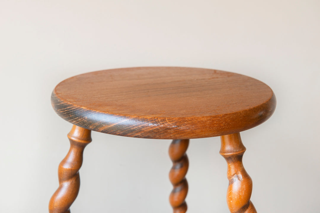 Antique Oak Tripod Stool, Barley Twist