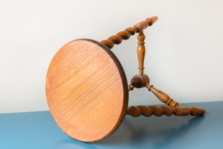 Antique Oak Tripod Stool, Barley Twist