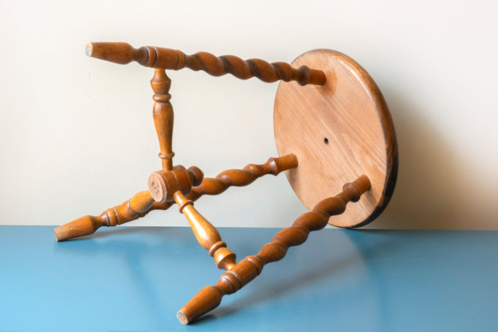 Antique Oak Tripod Stool, Barley Twist