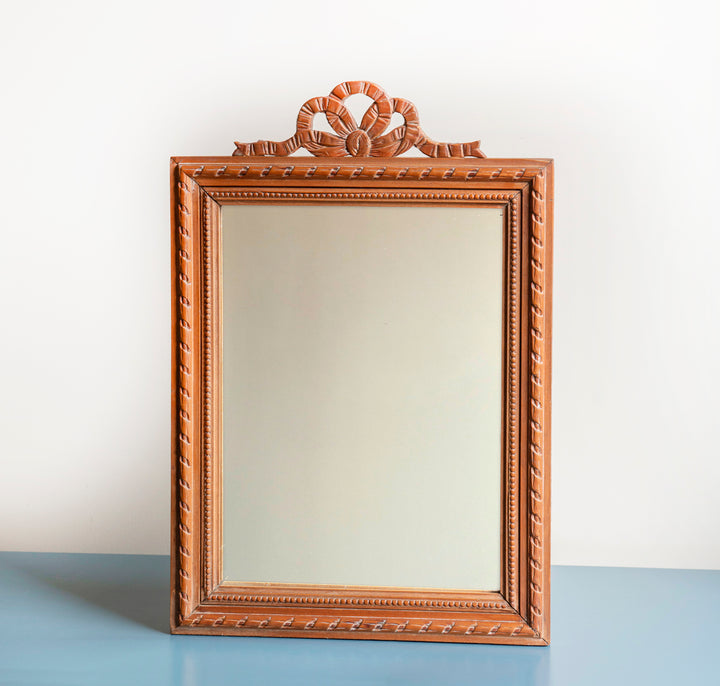 Hand Carved French Wooden Mirror With Bow