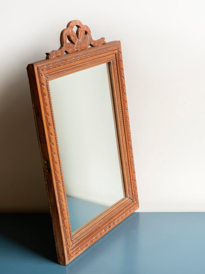 Hand Carved French Wooden Mirror With Bow