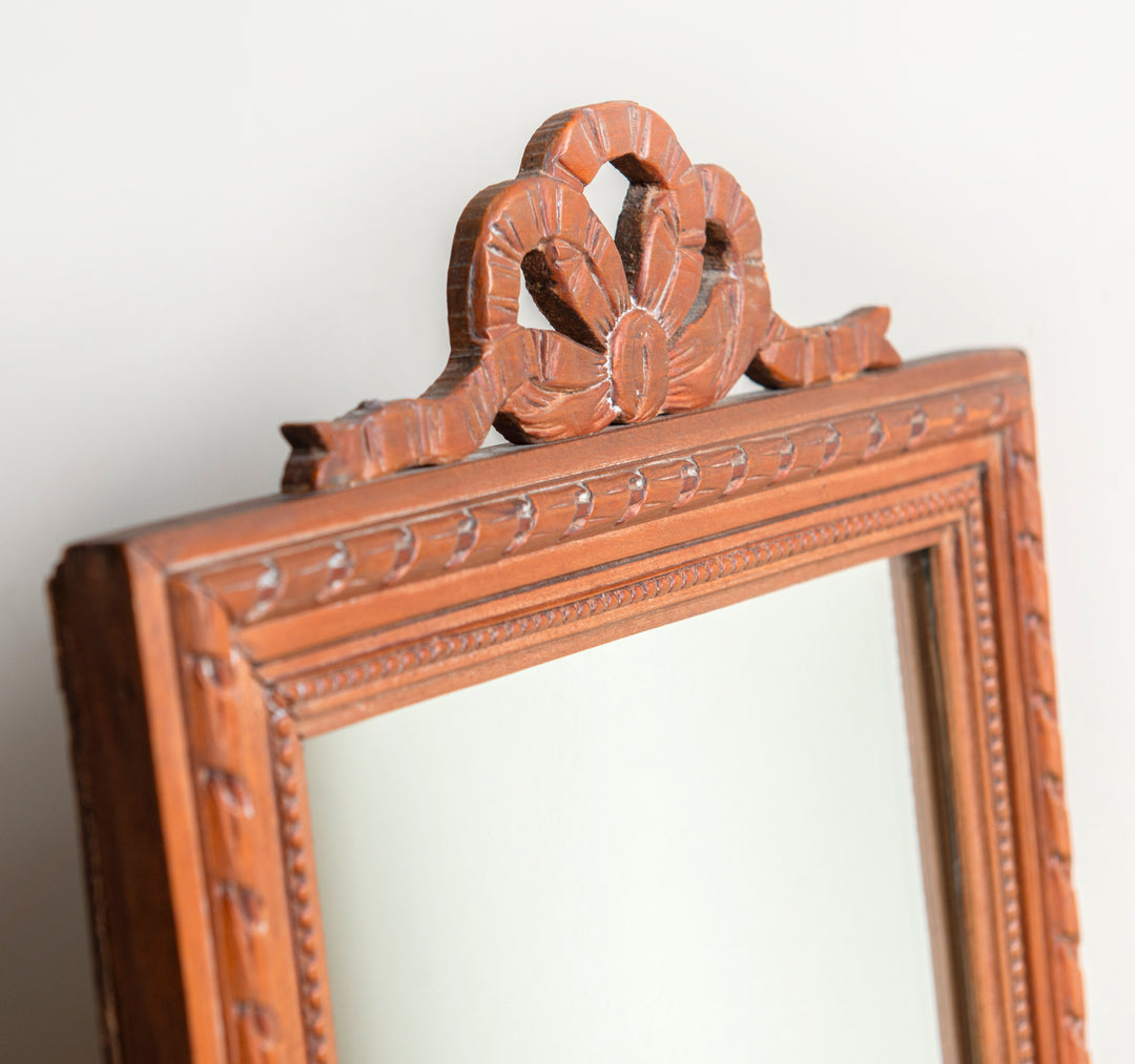 Hand Carved French Wooden Mirror With Bow