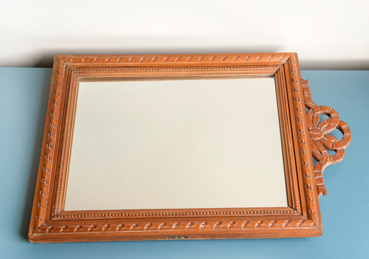 Hand Carved French Wooden Mirror With Bow