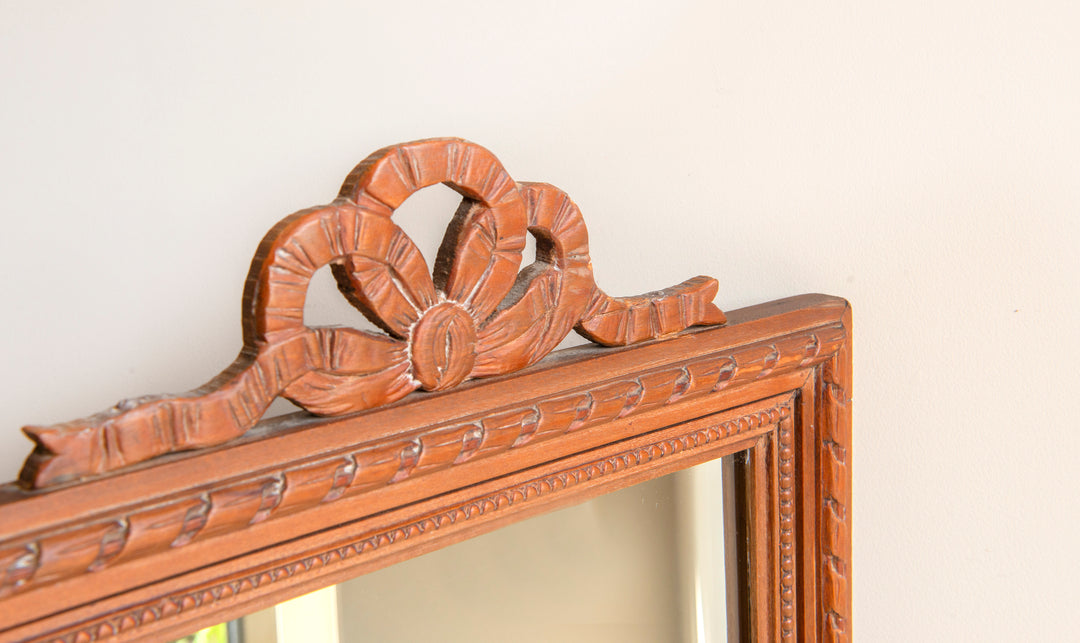 Hand Carved French Wooden Mirror With Bow