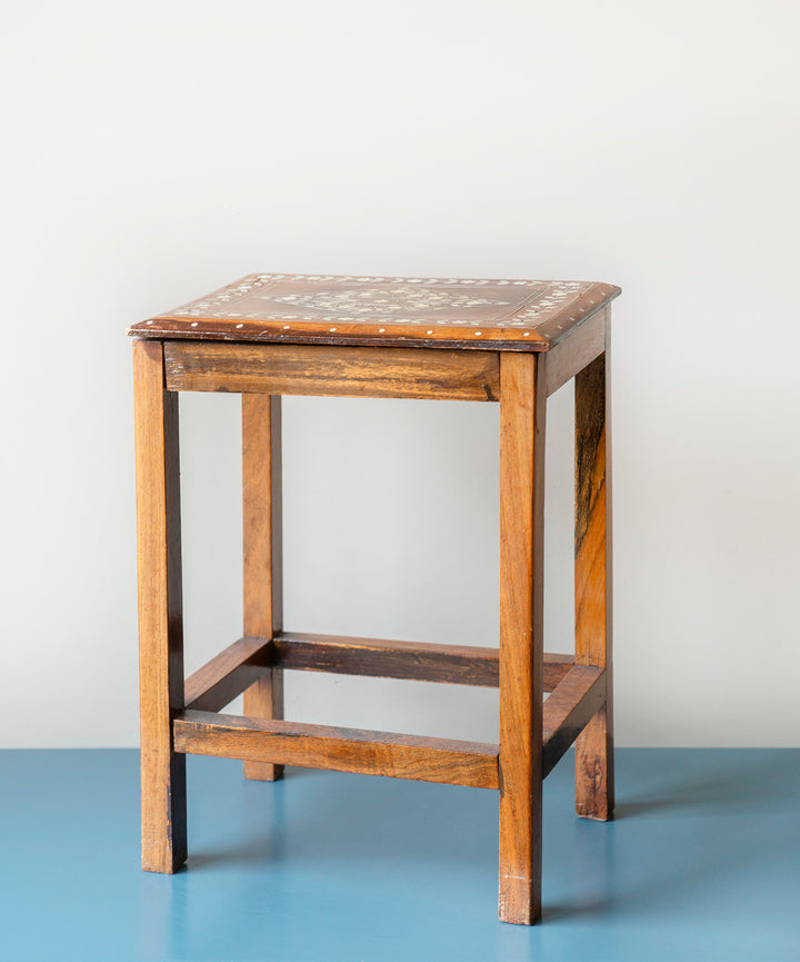 Antique Indian Rosewood Side Table, Pearl Inlay