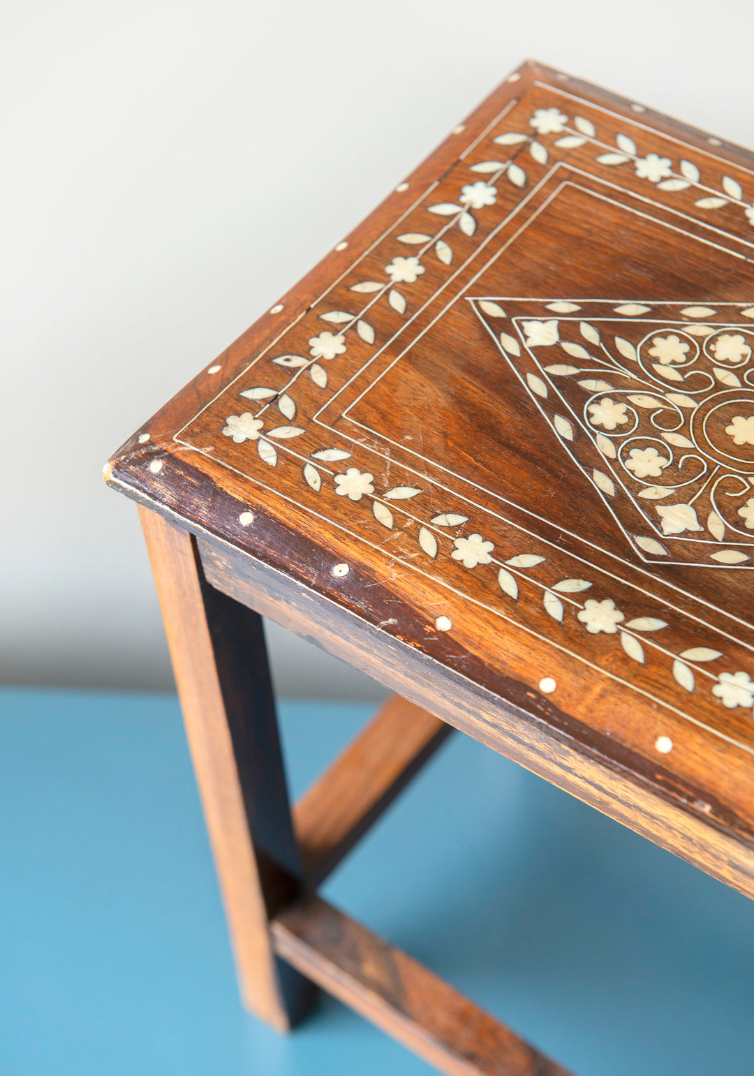 Antique Indian Rosewood Side Table, Pearl Inlay