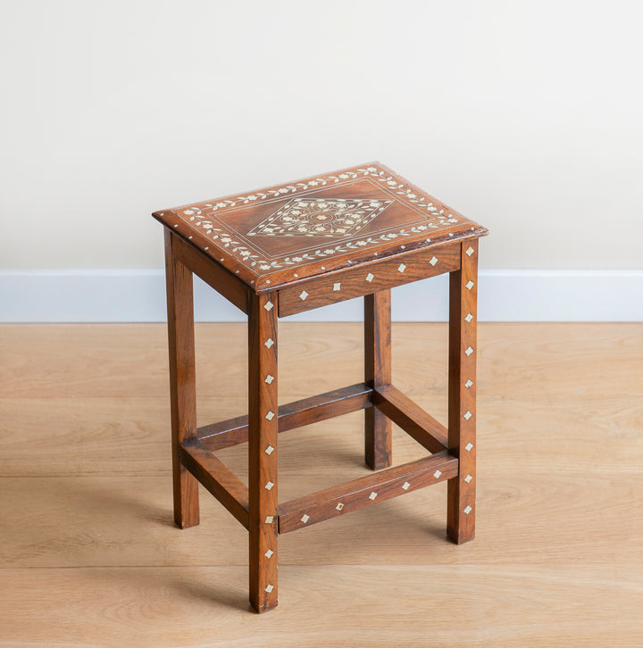 Antique Indian Rosewood Side Table, Pearl Inlay