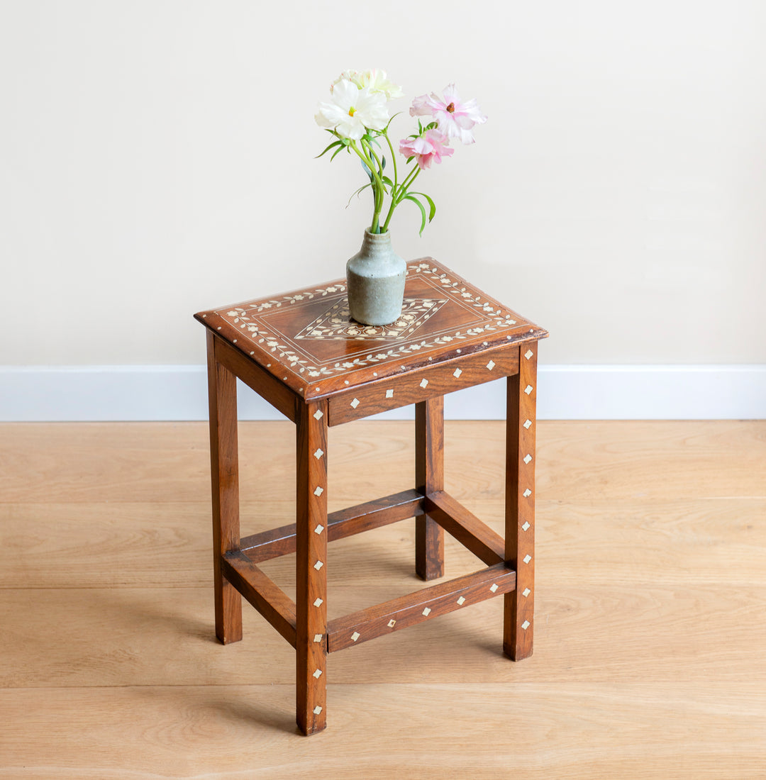 Antique Indian Rosewood Side Table, Pearl Inlay