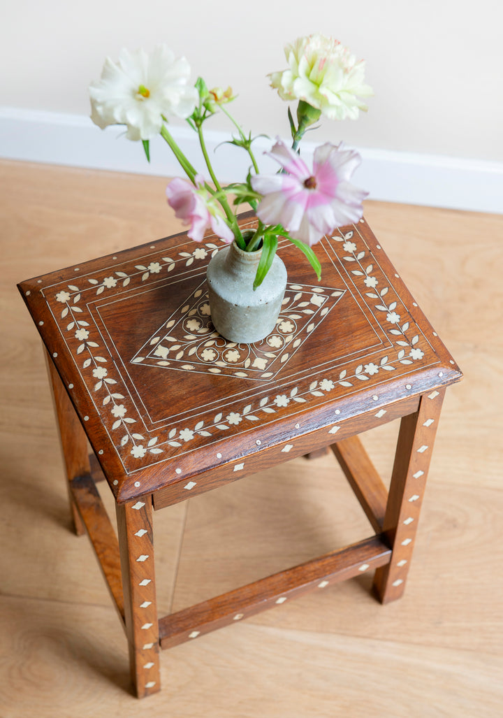 Antique Indian Rosewood Side Table, Pearl Inlay