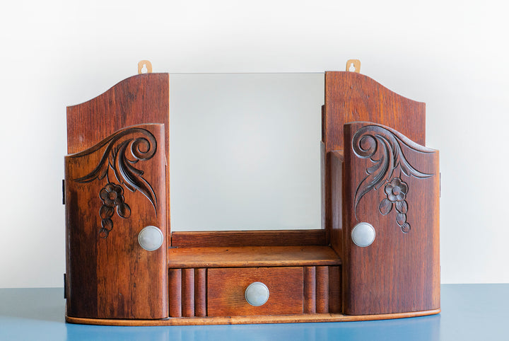 Art Deco Wooden Medicine Chest With Mirror, 1930s