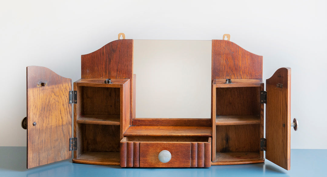 Art Deco Wooden Medicine Chest With Mirror, 1930s