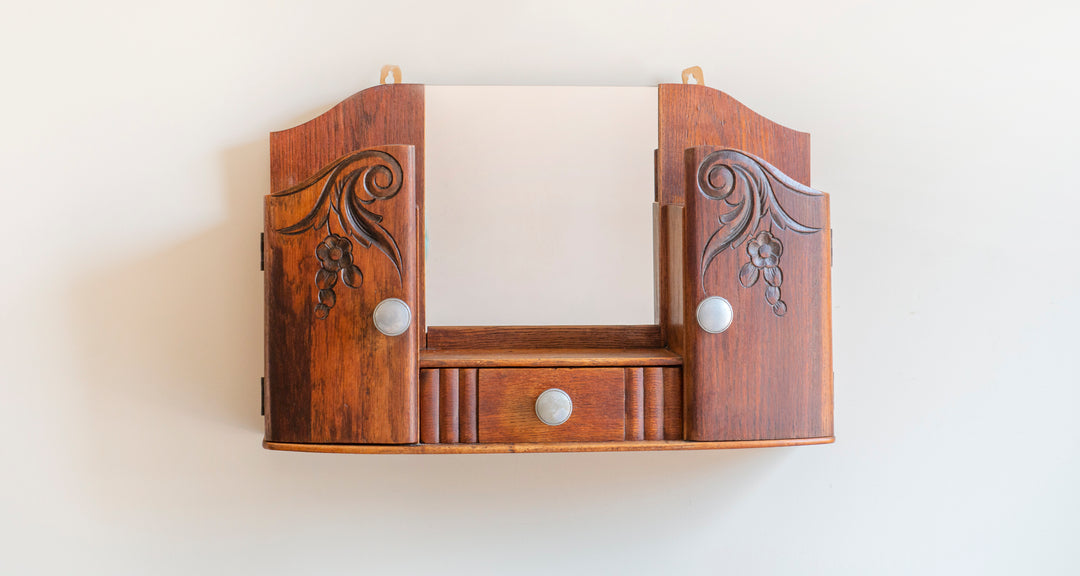 Art Deco Wooden Medicine Chest With Mirror, 1930s