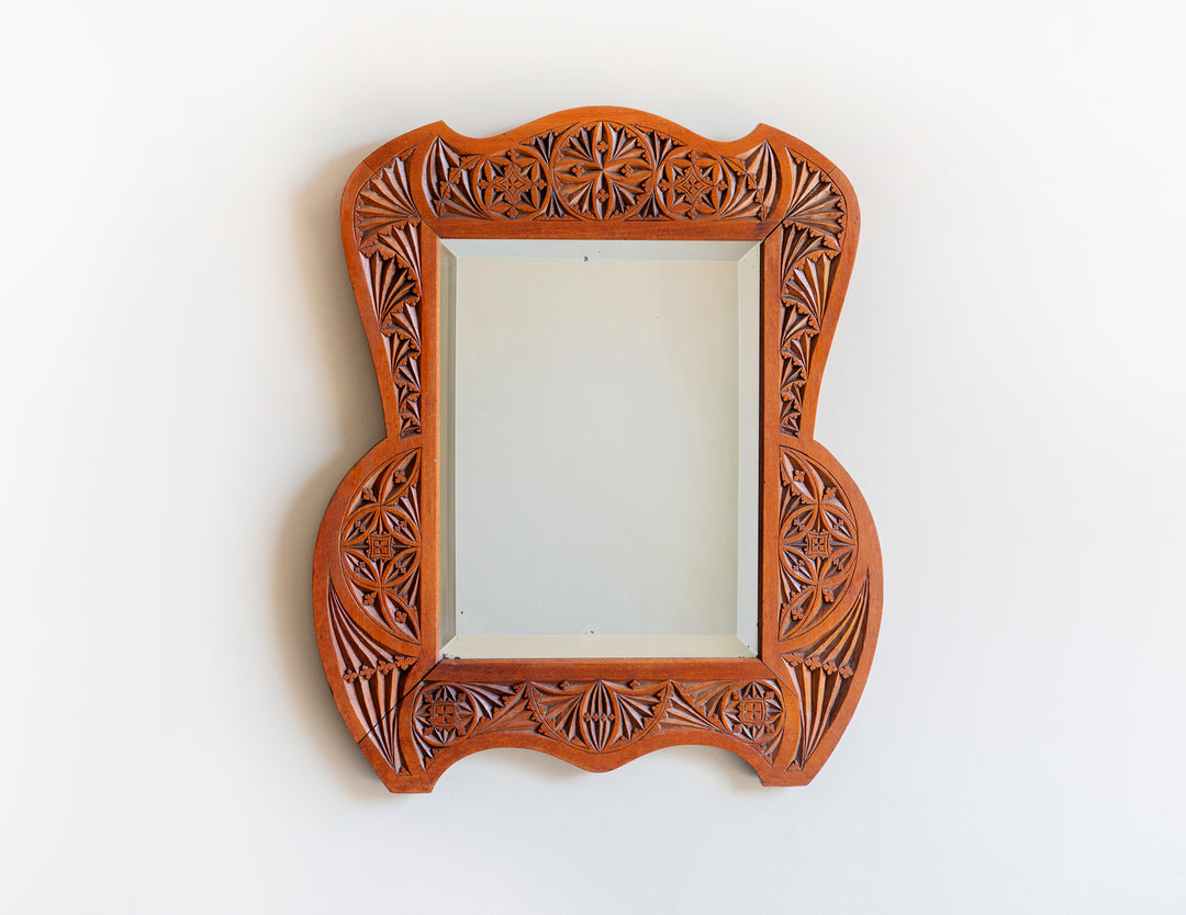 Antique Dutch Hand Carved Wooden Mirror, Folk Art