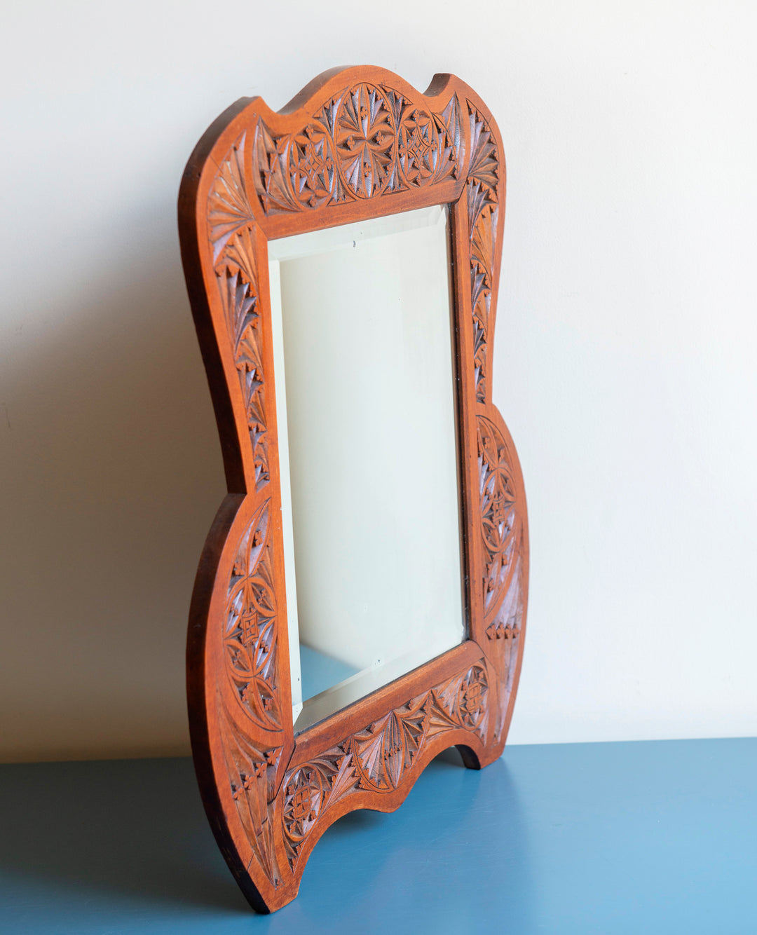 Antique Dutch Hand Carved Wooden Mirror, Folk Art