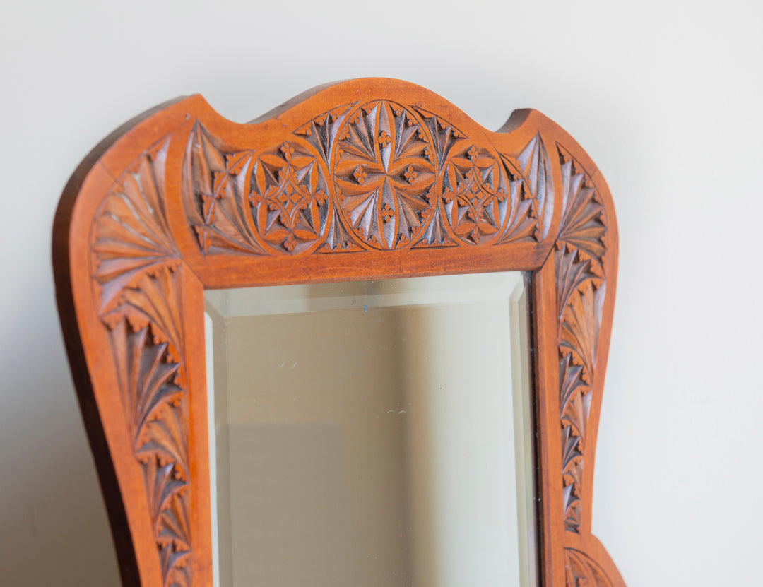 Antique Dutch Hand Carved Wooden Mirror, Folk Art