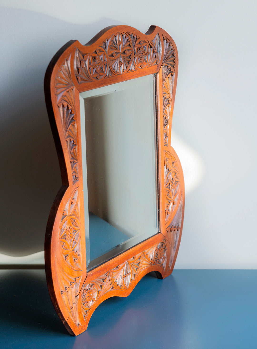 Antique Dutch Hand Carved Wooden Mirror, Folk Art