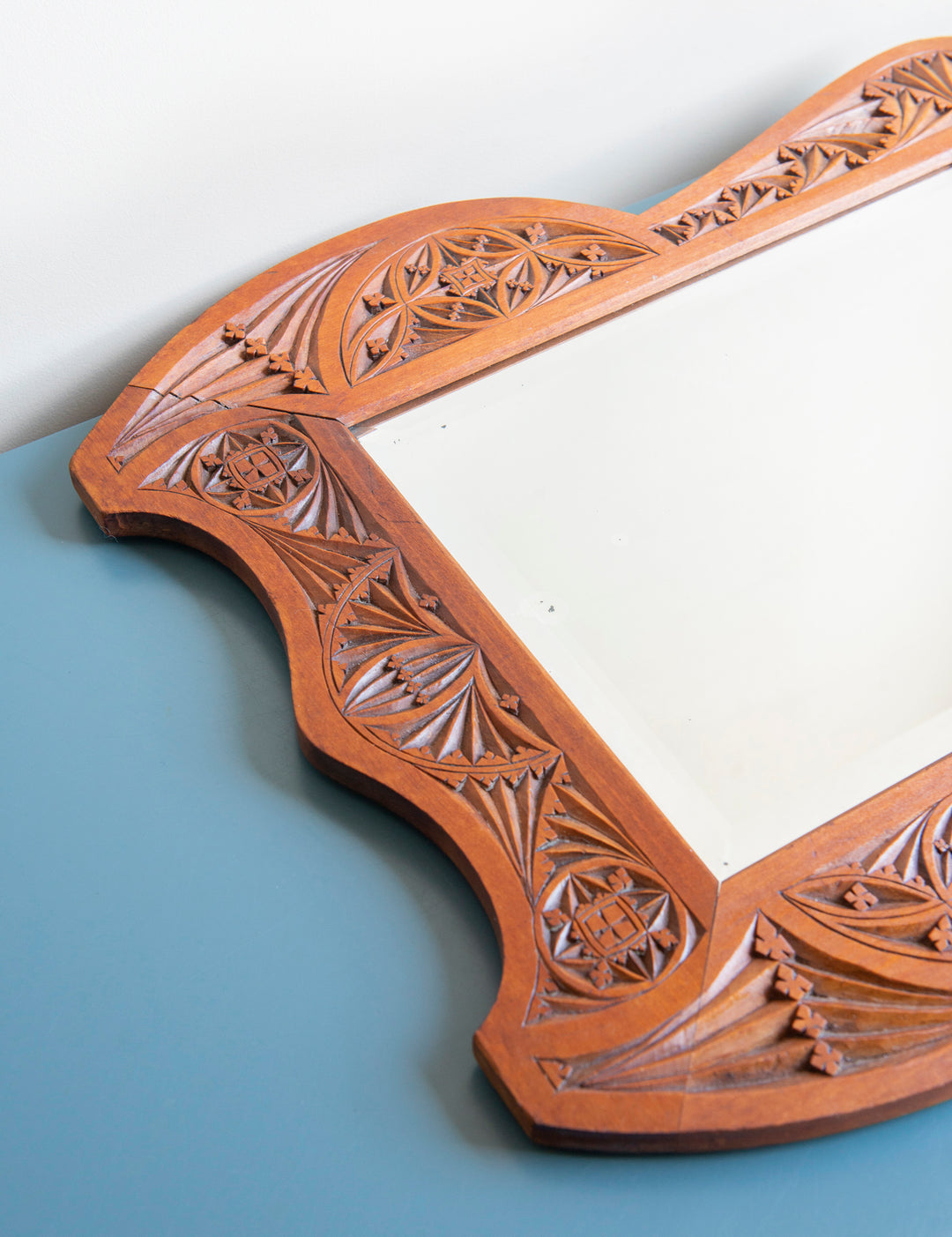 Antique Dutch Hand Carved Wooden Mirror, Folk Art