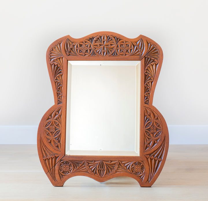 Antique Dutch Hand Carved Wooden Mirror, Folk Art