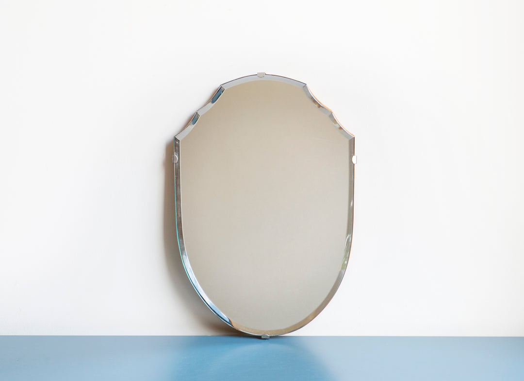 Frameless Shield Mirror With Beveled Glass, 1950s