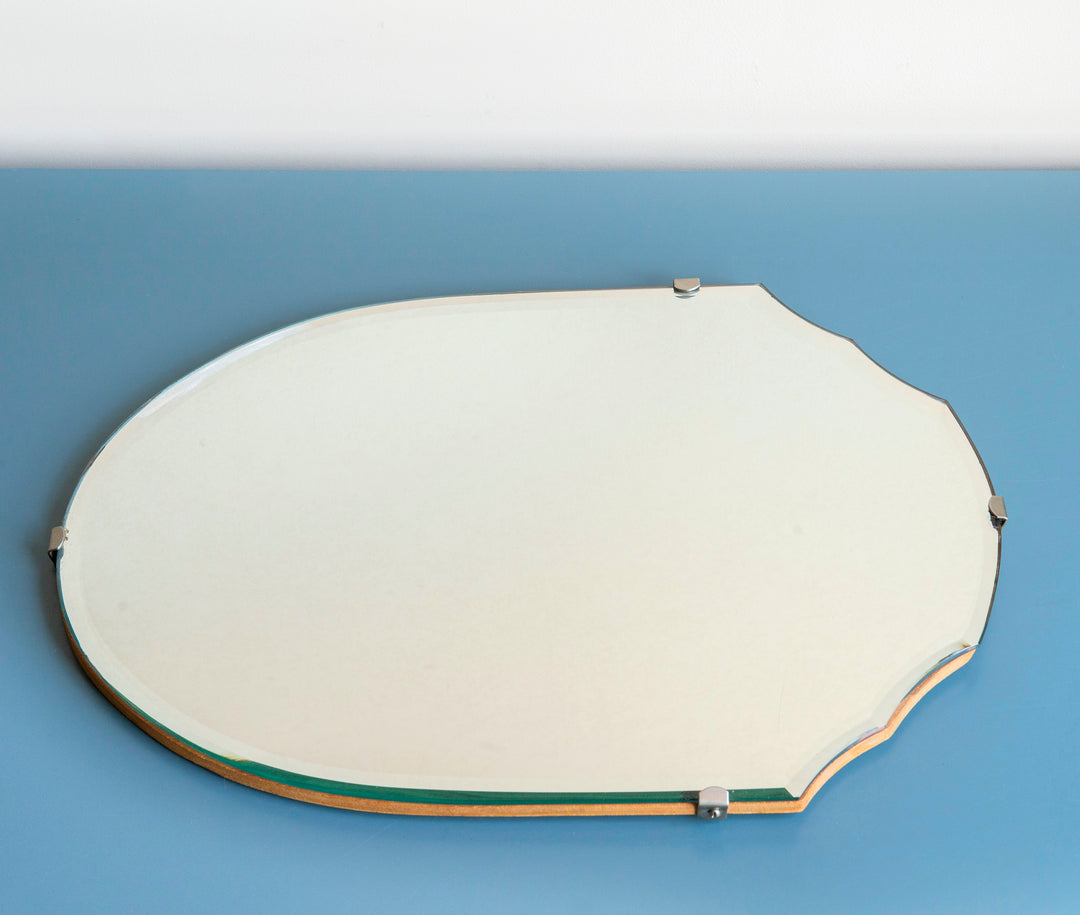 Frameless Shield Mirror With Beveled Glass, 1950s