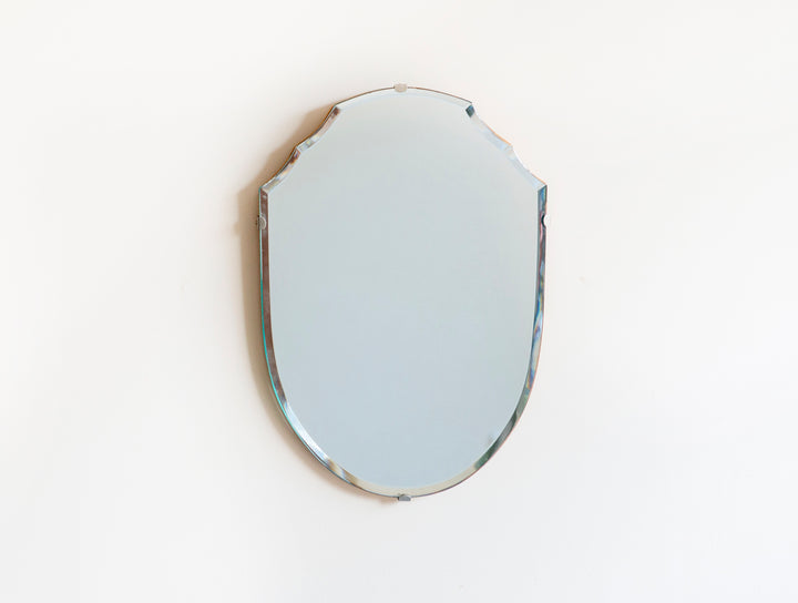 Frameless Shield Mirror With Beveled Glass, 1950s