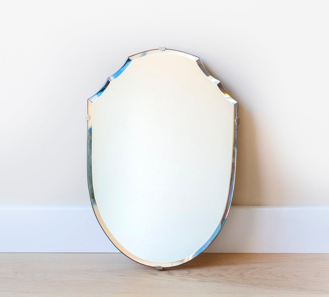 Frameless Shield Mirror With Beveled Glass, 1950s