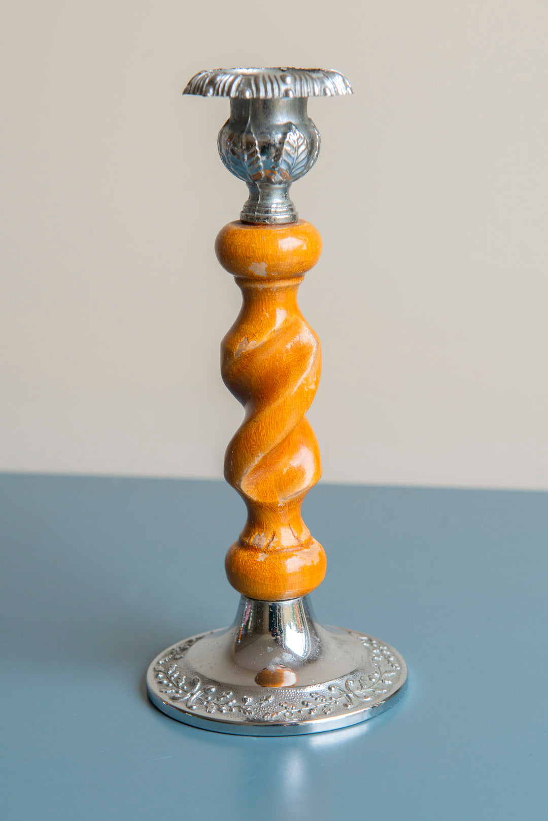 Victorian Carved Wooden Candle Holders, Barley Twist