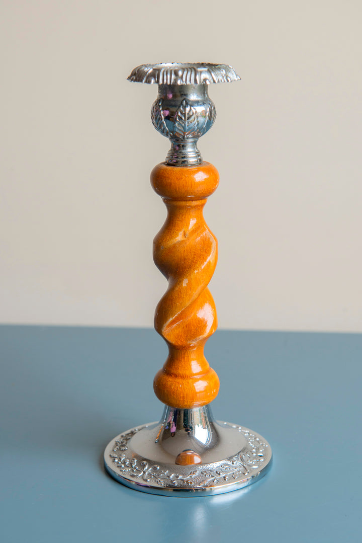 Victorian Carved Wooden Candle Holders, Barley Twist