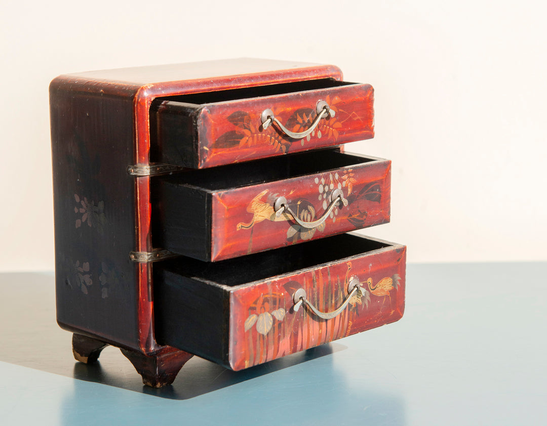 Small Japanese Red Lacquered Cabinet, Meji Period