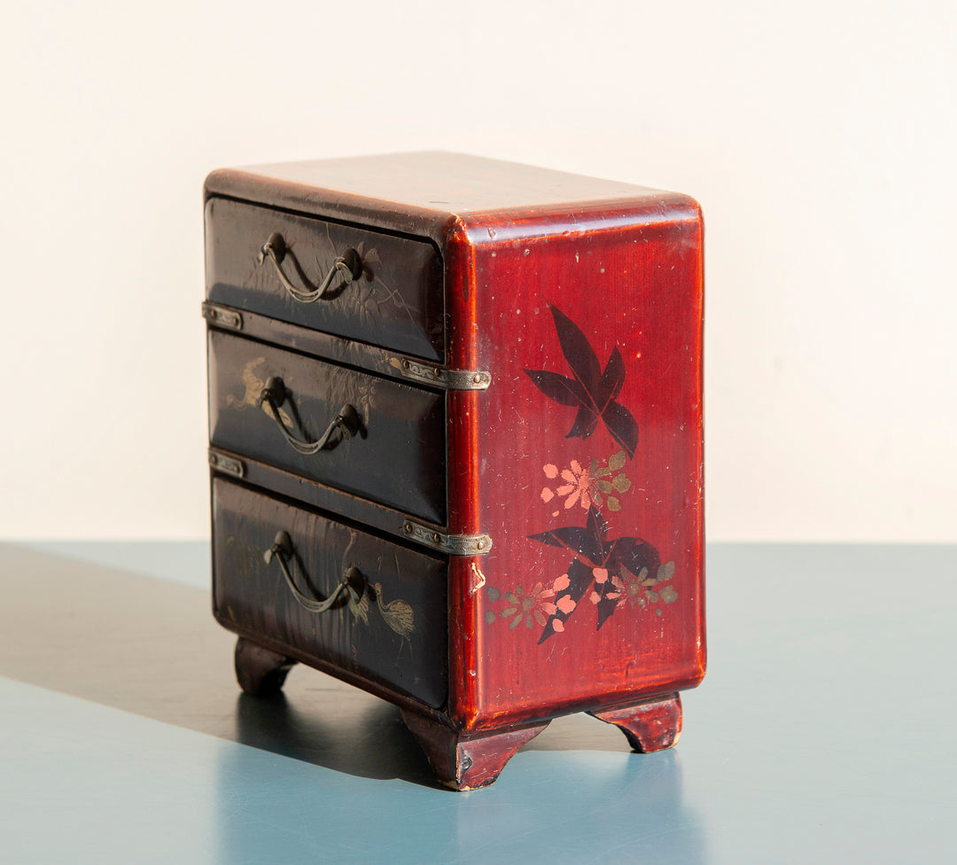 Small Japanese Red Lacquered Cabinet, Meji Period