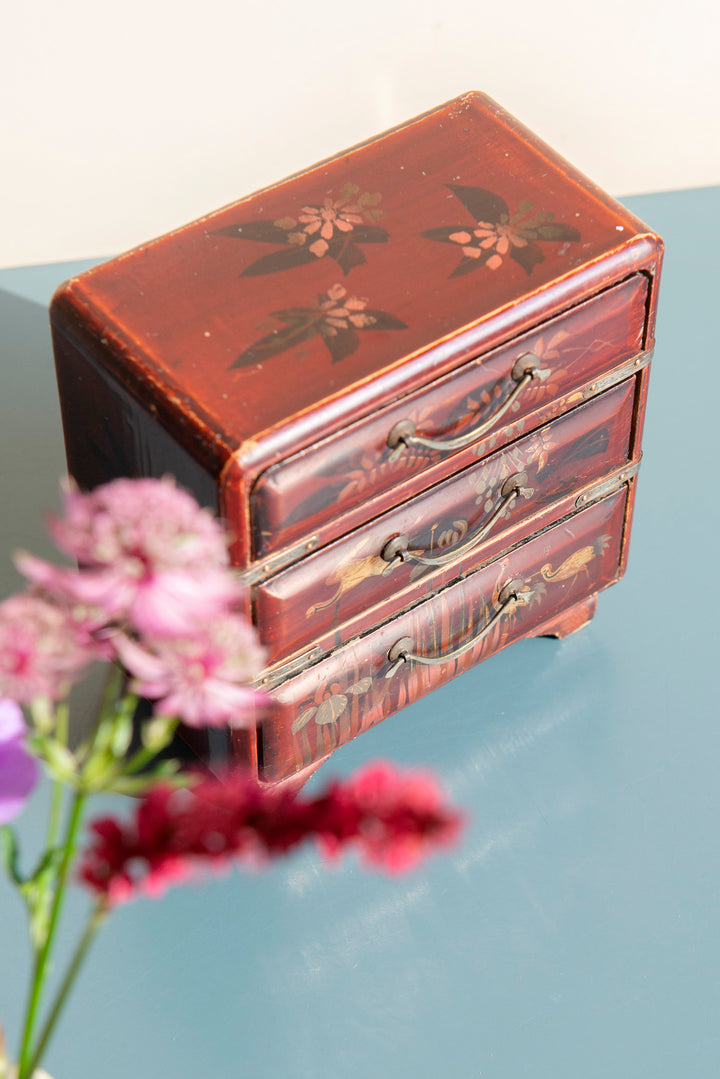 Small Japanese Red Lacquered Cabinet, Meji Period