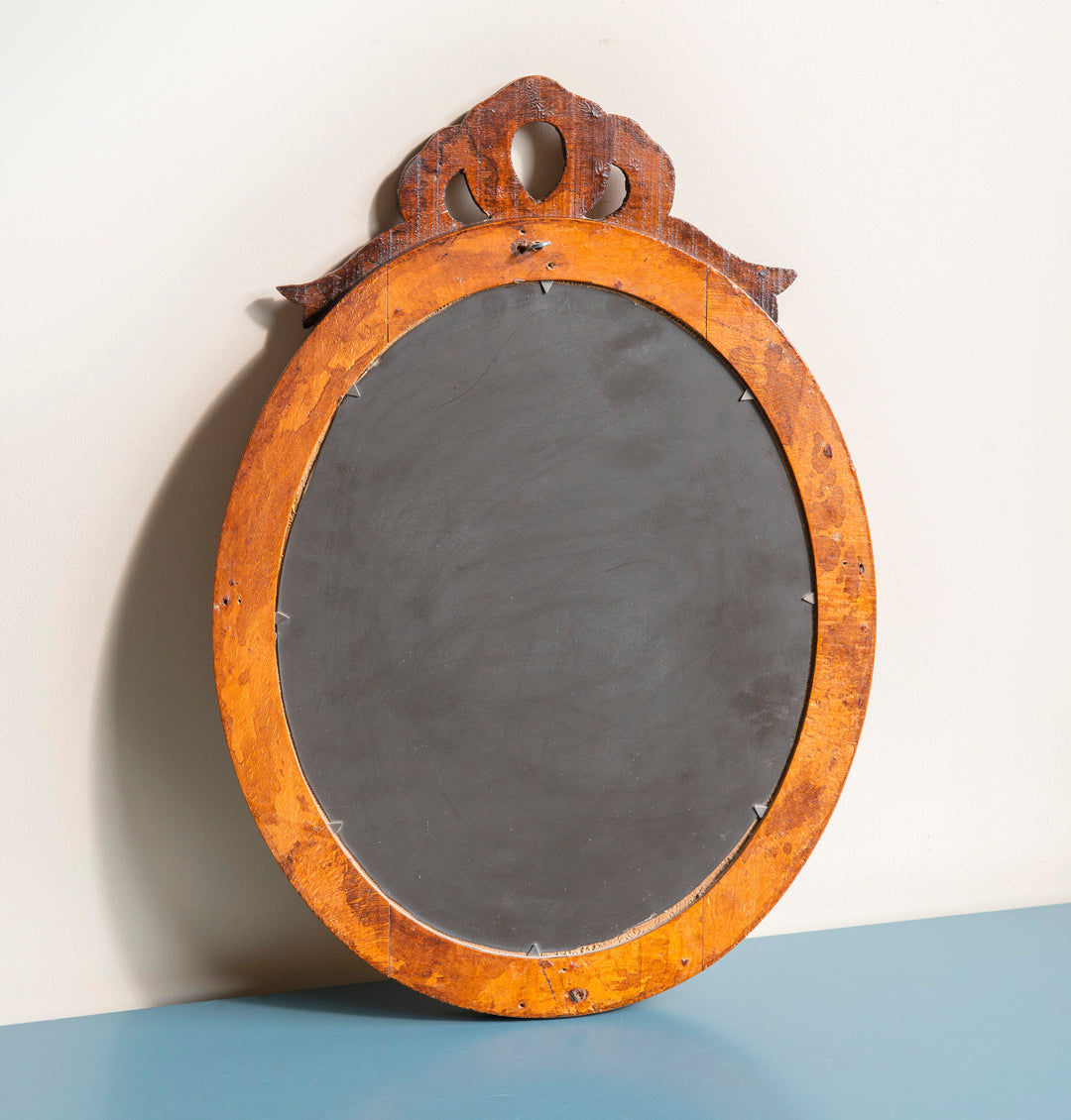 French Oval Wooden Mirror With Hand Carved Bow, 1960s