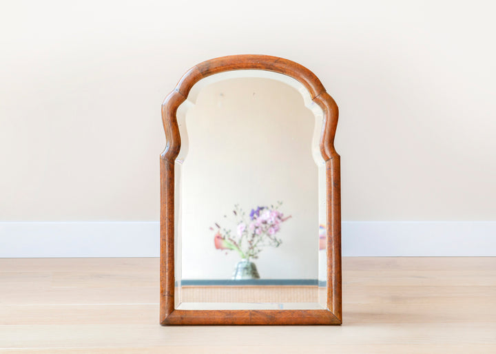 Walnut scalloped farmers mirror with beveled glass, 1900s