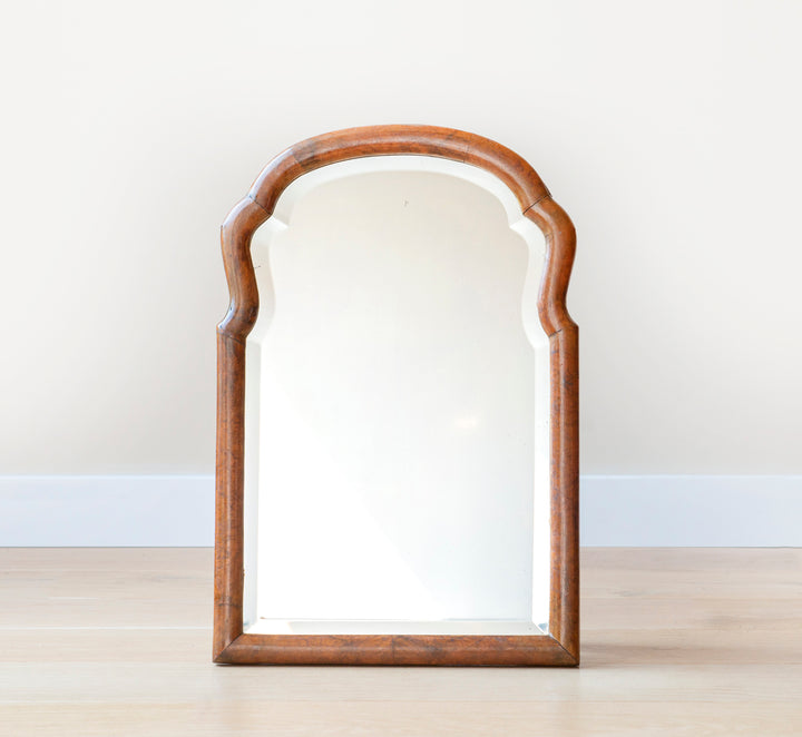 Walnut scalloped farmers mirror with beveled glass, 1900s