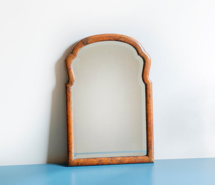 Walnut scalloped farmers mirror with beveled glass, 1900s