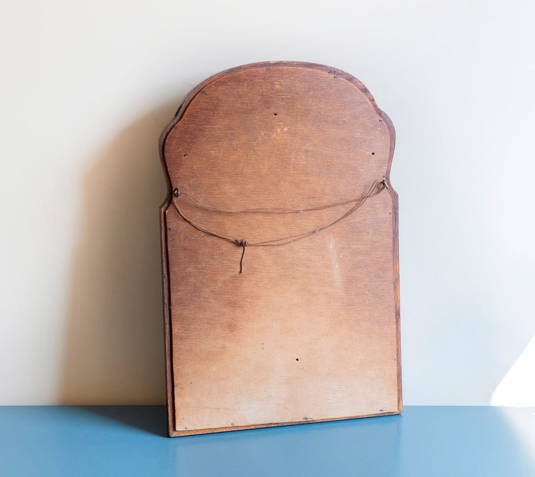 Walnut scalloped farmers mirror with beveled glass, 1900s