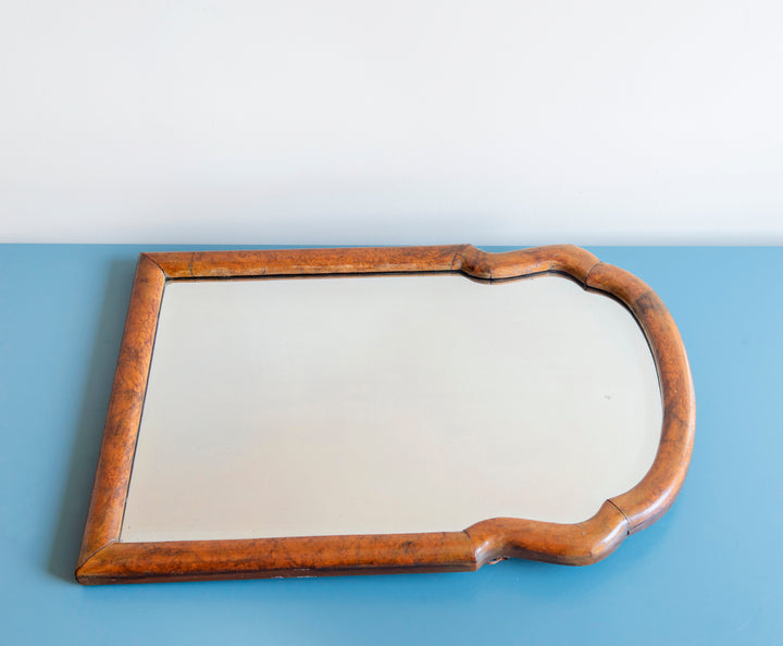 Walnut scalloped farmers mirror with beveled glass, 1900s